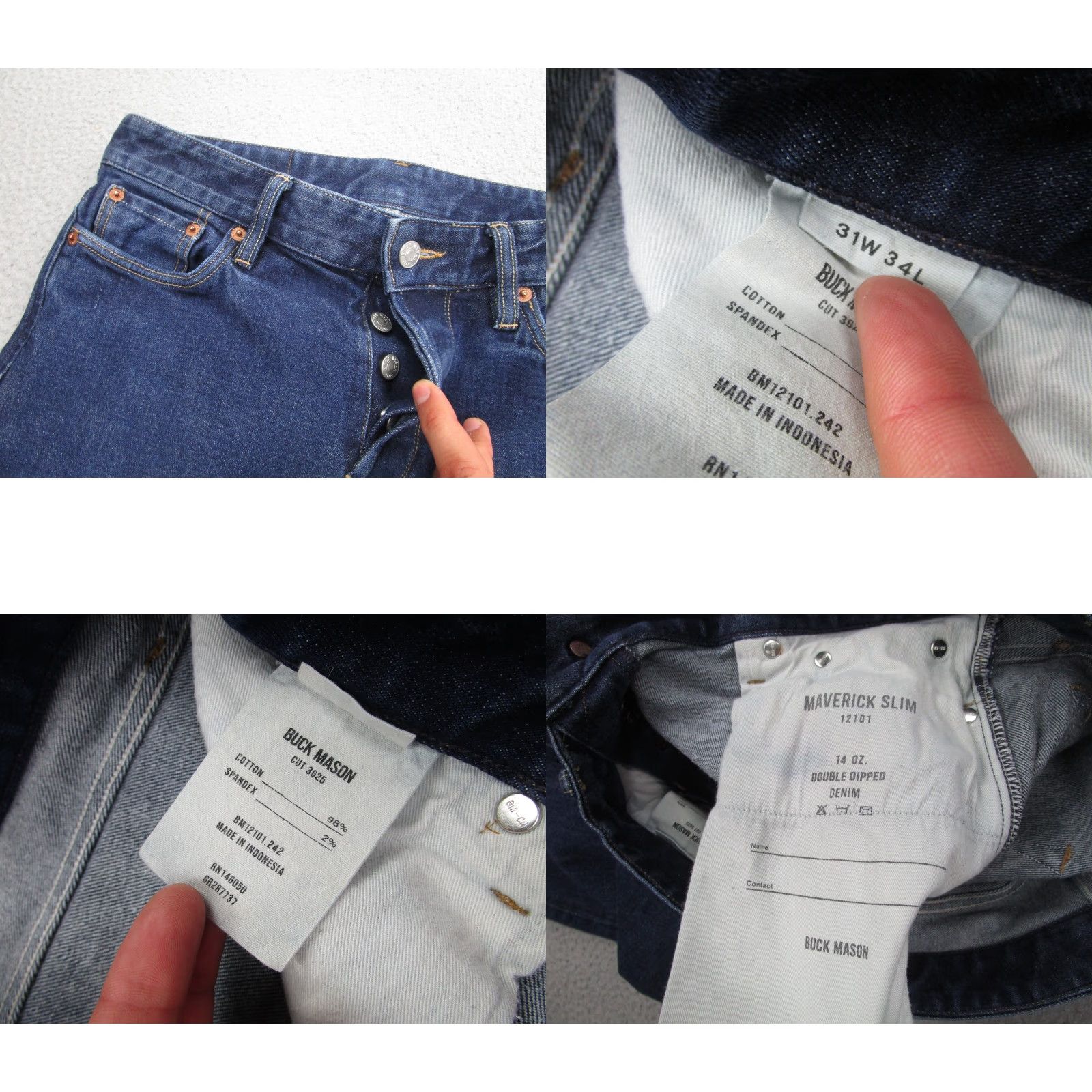 Buck Mason Buck Mason Jeans Men’s 31x34 Blue Maverick Slim Fit Denim Stretch 14oz Size US 31 - 8 Thumbnail