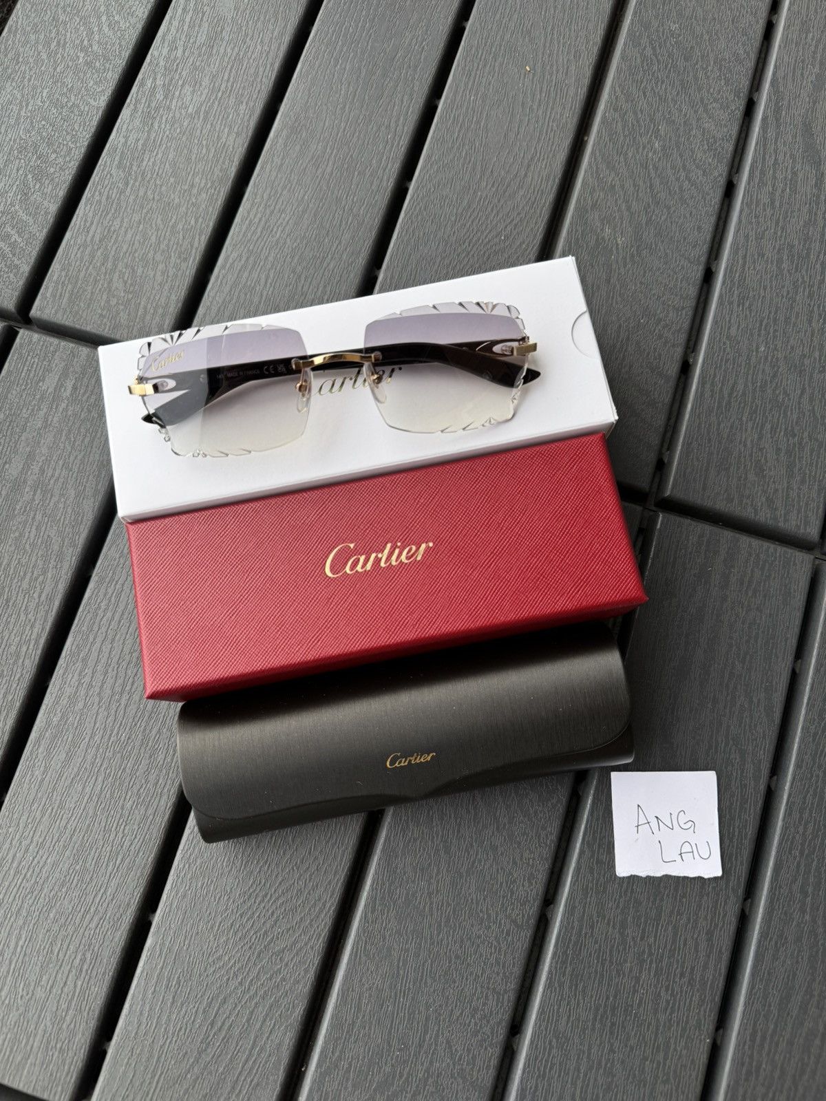 Cartier RARE Cartier Gold Ivory Wood Frames Diamond Cut Sunglasses Size ONE SIZE - 2 Thumbnail