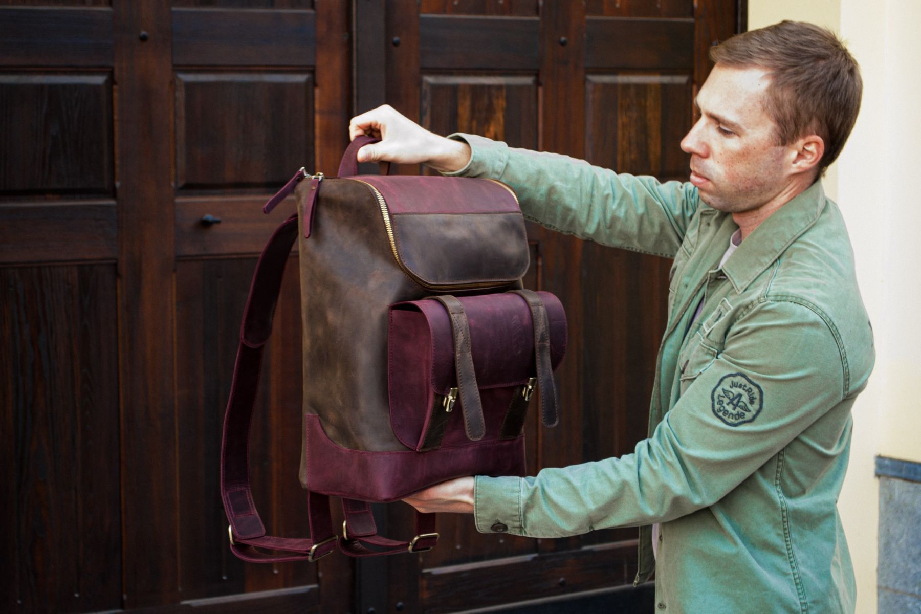 Handmade Leather Backpack. Genuine Vintage Leather CrazyHorse Size ONE SIZE - 1 Thumbnail