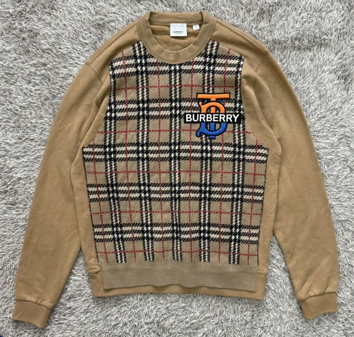 Burberry Burberry Monogram Motif Check Panel Sweatshirt Size US M / EU 48-50 / 2 - 1 Thumbnail
