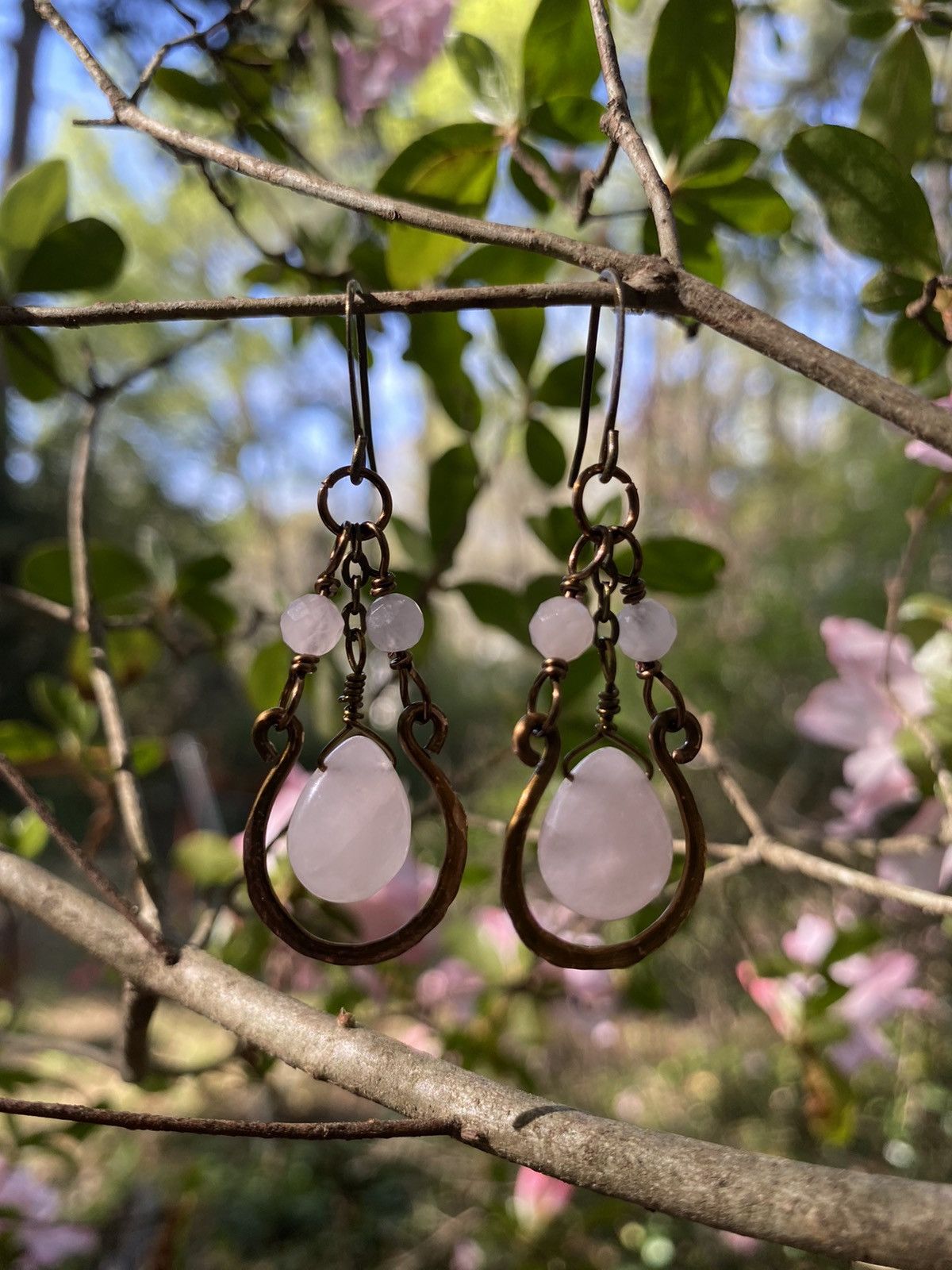 Handmade Rose Quartz Hoops Size ONE SIZE - 5 Thumbnail
