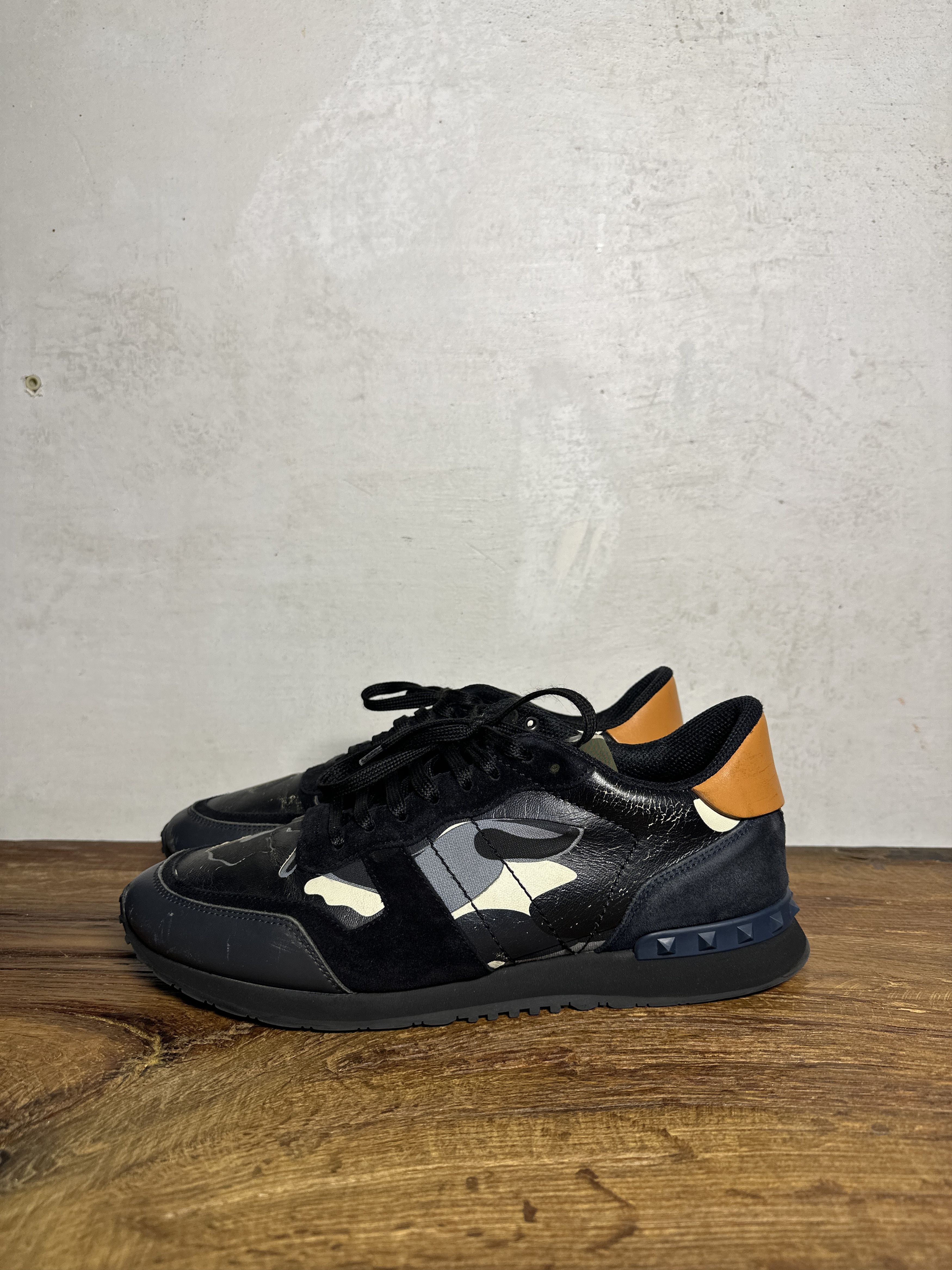 Valentino Valentino Black Canvas Leather Rockrunner Low Top Sneakers Size US 10.5 / EU 43-44 - 1 Thumbnail