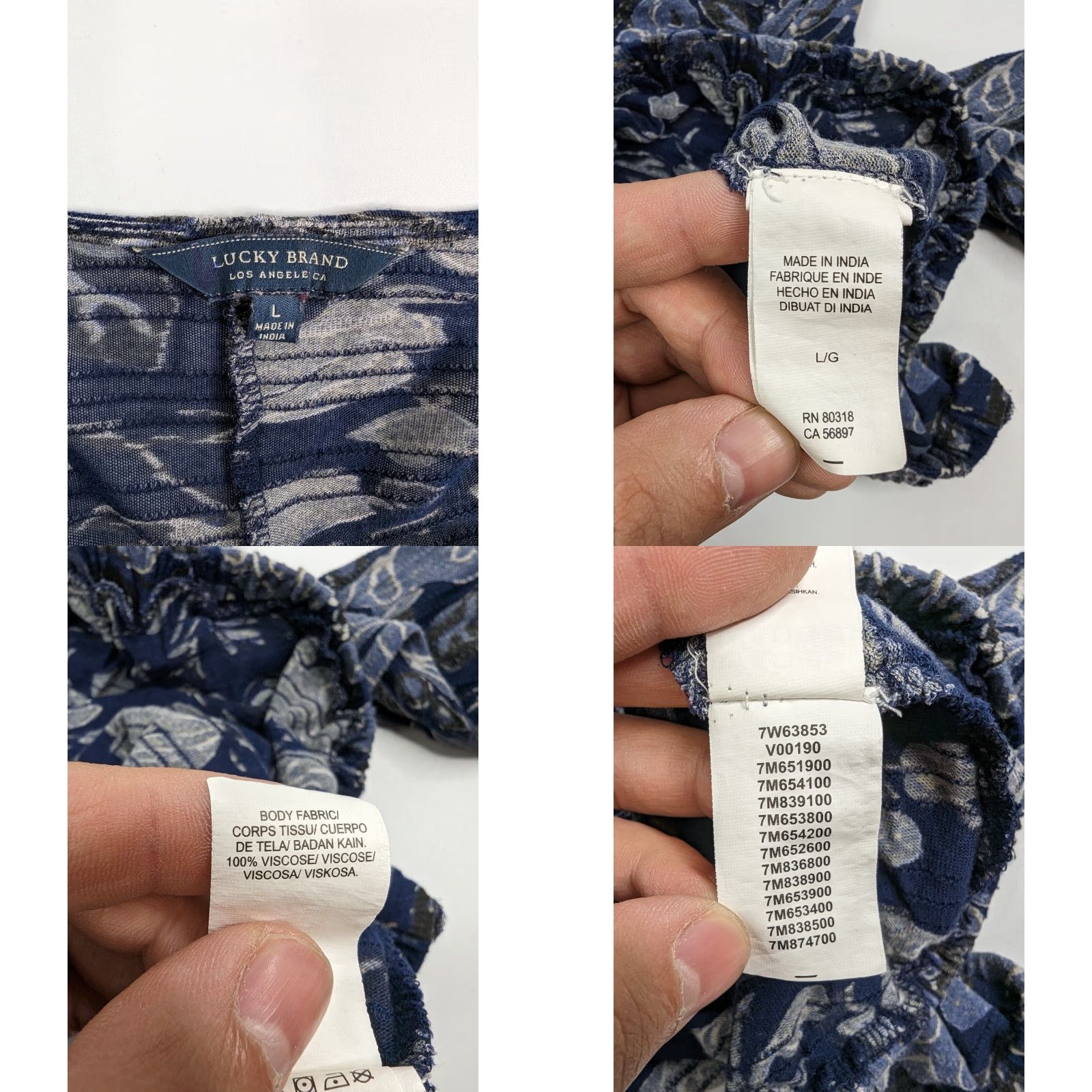 Lucky Brand Lucky Brand Blouse Shirt Long Sleeve Floral V-Neck Juliet Sleeve Regular Size L Blue Womens Size L / US 10 / IT 46 - 8 Thumbnail