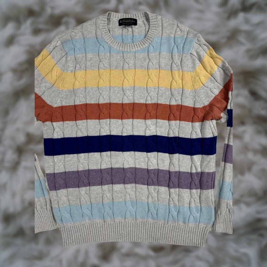 Brooks Brothers Brooks Brothers Cable Knit Sweater Womens XL Pastel Striped Long Sleeve Supima Pullover Crew Neck Casual Travel Business Size XL / US 12-14 / IT 48-50 - 1 Thumbnail