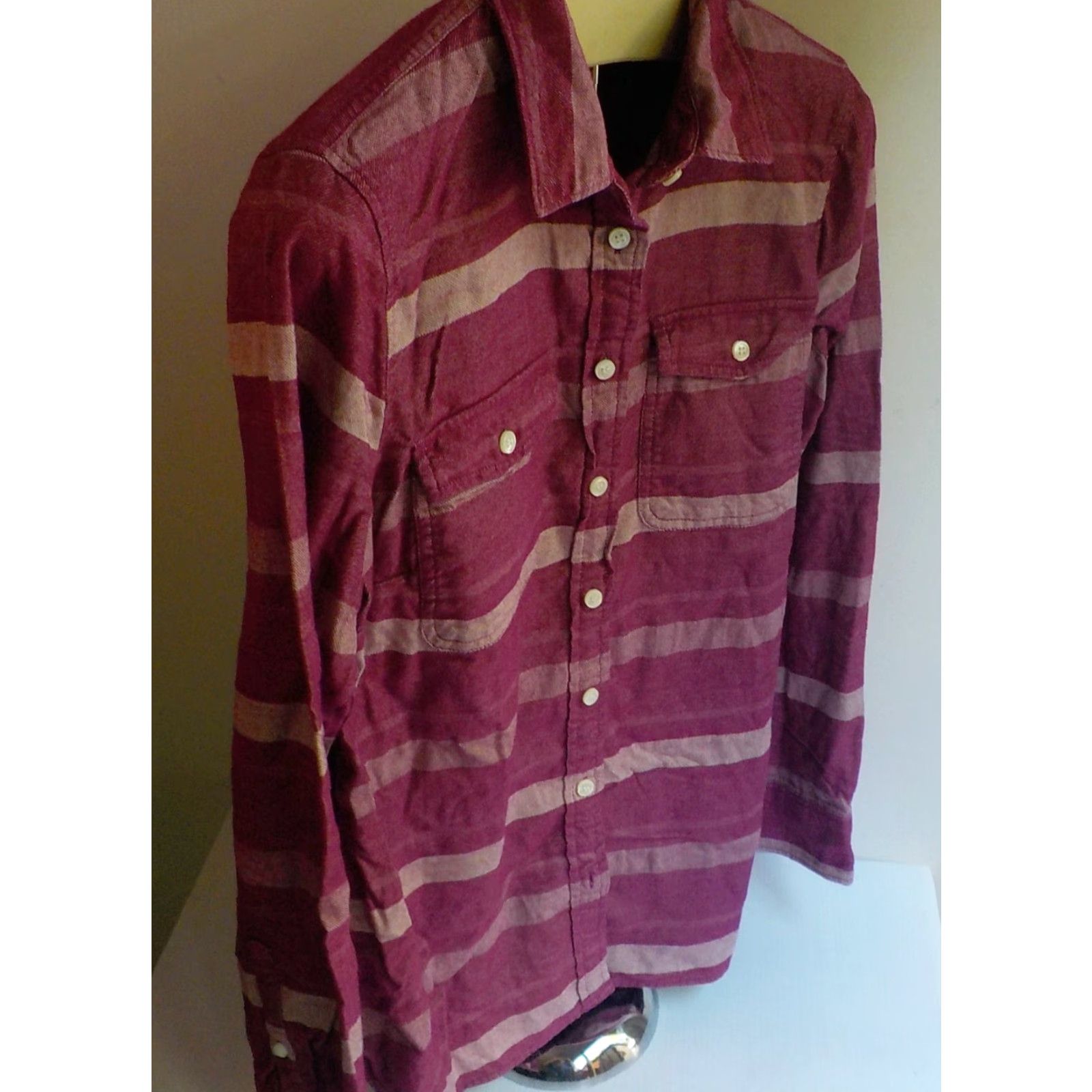 J.Crew VINTAGE J.CREW Shirt Striped 100% Cotton Button-Up Magenta Medium Womens Long Sleeve Casual Size M / US 6-8 / IT 42-44 - 3 Thumbnail