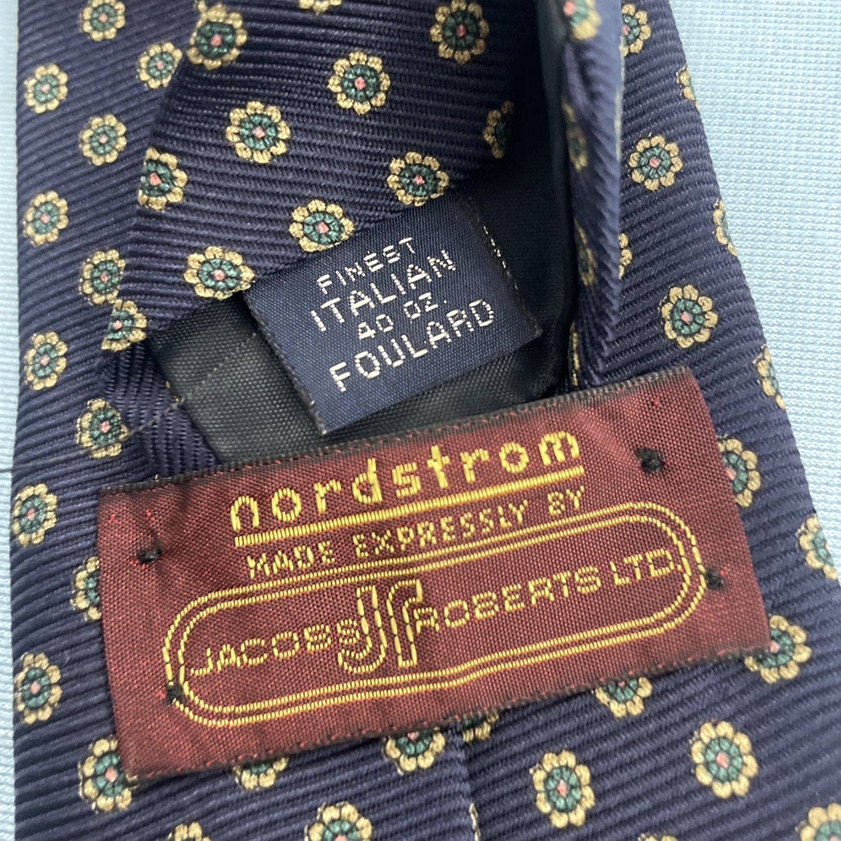 Vintage Jacob Roberts Silk Tie Italy Foulard Deco MicroDots Geometric Blue vtg 90s 3x59 Capsule Necktie Size ONE SIZE - 7 Thumbnail