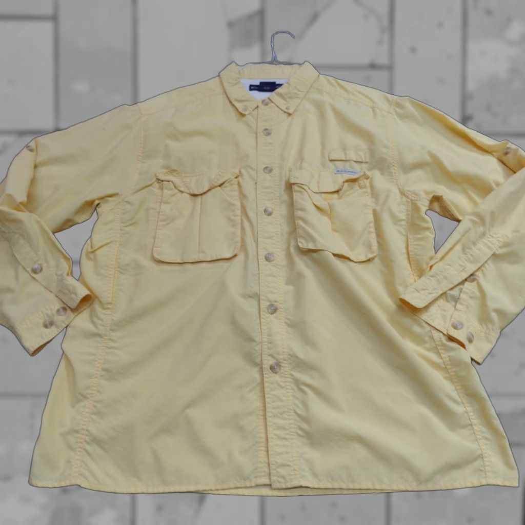 ExOfficio ExOfficio Shirt Large Yellow Solid Vented Nylon Polyester Tab Sleeves Button-Up Long Sleeve Mens L Yellow Solid Size US L / EU 52-54 / 3 - 1 Thumbnail