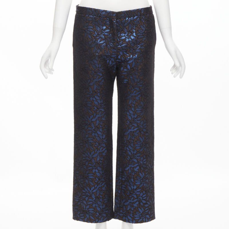 Marni MARNI metallic blue brown floral jacquard wide leg trousers pants IT42 M Size 28" / US 6 / IT 42 - 1 Thumbnail