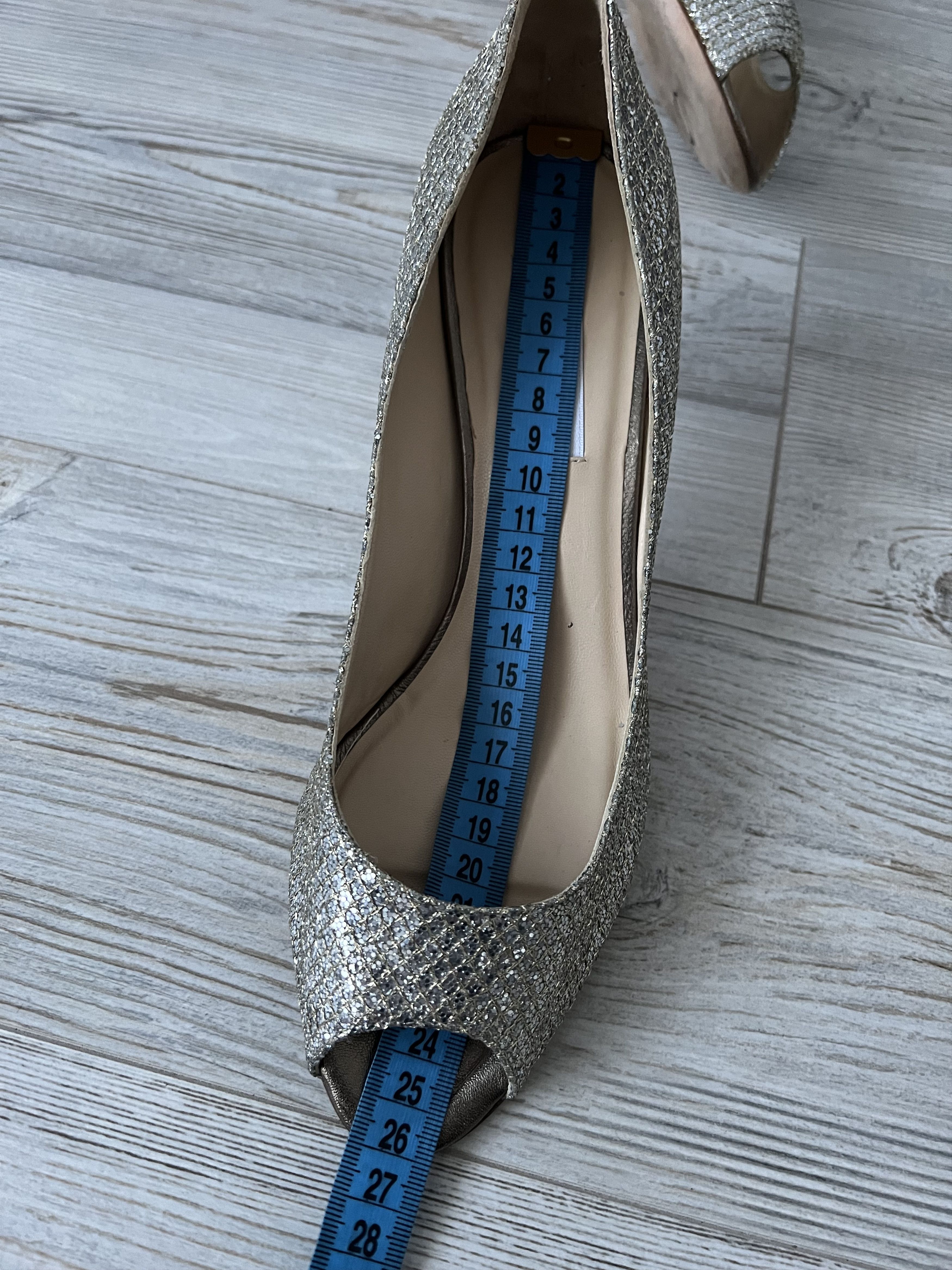 Jimmy Choo Jimmy Choo Silver Glitter Peep Toe Leather Heels Size 40 Size US 10 / IT 40 - 9 Thumbnail