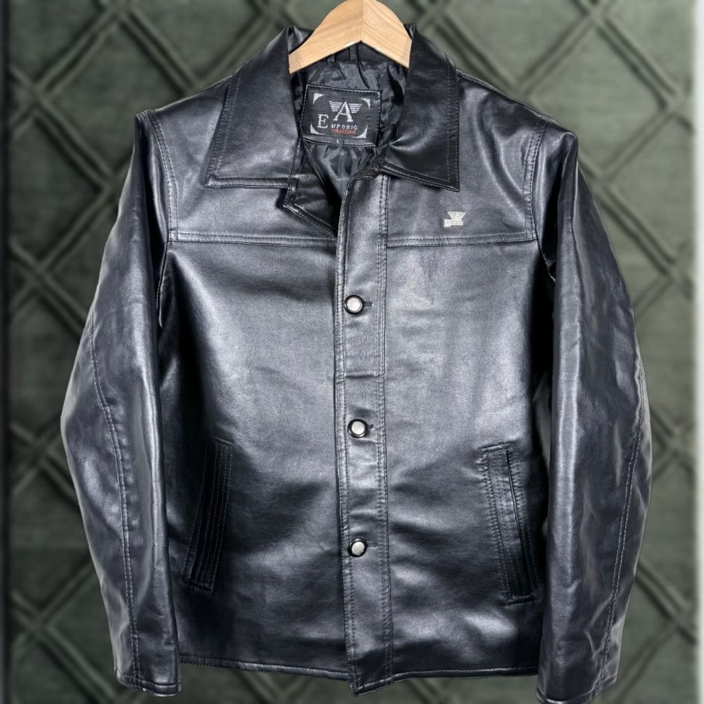 Emporio Armani VINTAGE Emporio Collezione Leather Moto Jacket Men L Black Long Sleeve Size US L / EU 52-54 / 3 - 1 Thumbnail