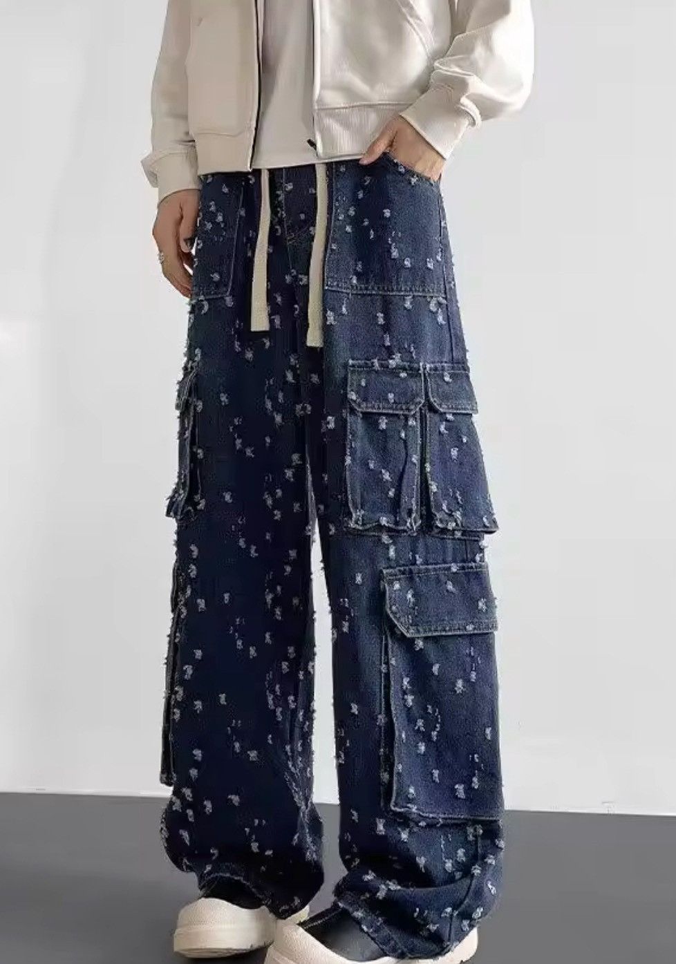 Japanese Brand Distressed Dot Denim Cargo Pants – Relaxed Fit, Vintage-Insp Size US 27 - 1 Thumbnail