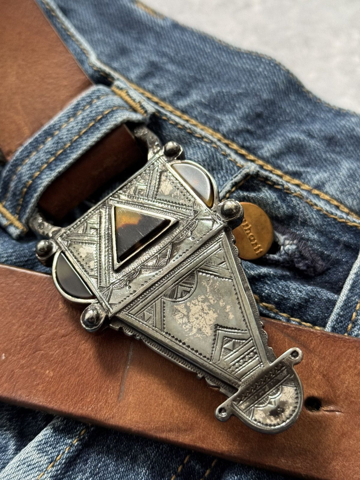 Japanese Brand × Vintage Vintage belt Avant-Garde leather brown Size ONE SIZE - 3 Thumbnail