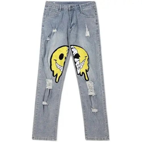 Designer Asymmetric ripped jeans holes baggy y2k K pop Harajuku Size US 30 / EU 46 - 4 Thumbnail