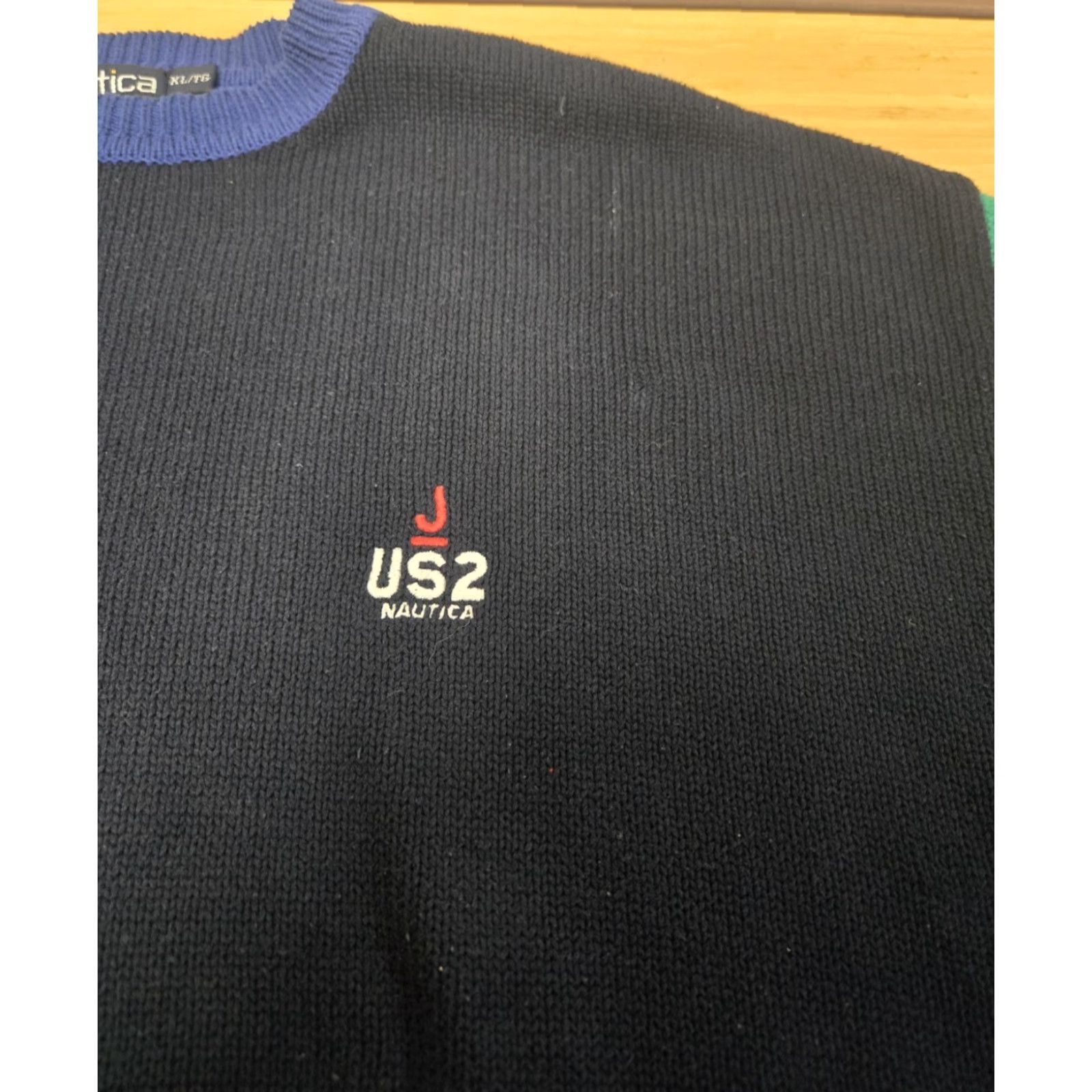 Nautica Nautica Sweater Mens XL Multicolor Colorblock Crewneck Knit US2 Nautical Logo Front Chest Embroidered Sail Royal Blue Green Red Navy Blue Yellow? Size US XL / EU 56 / 4 - 4 Thumbnail