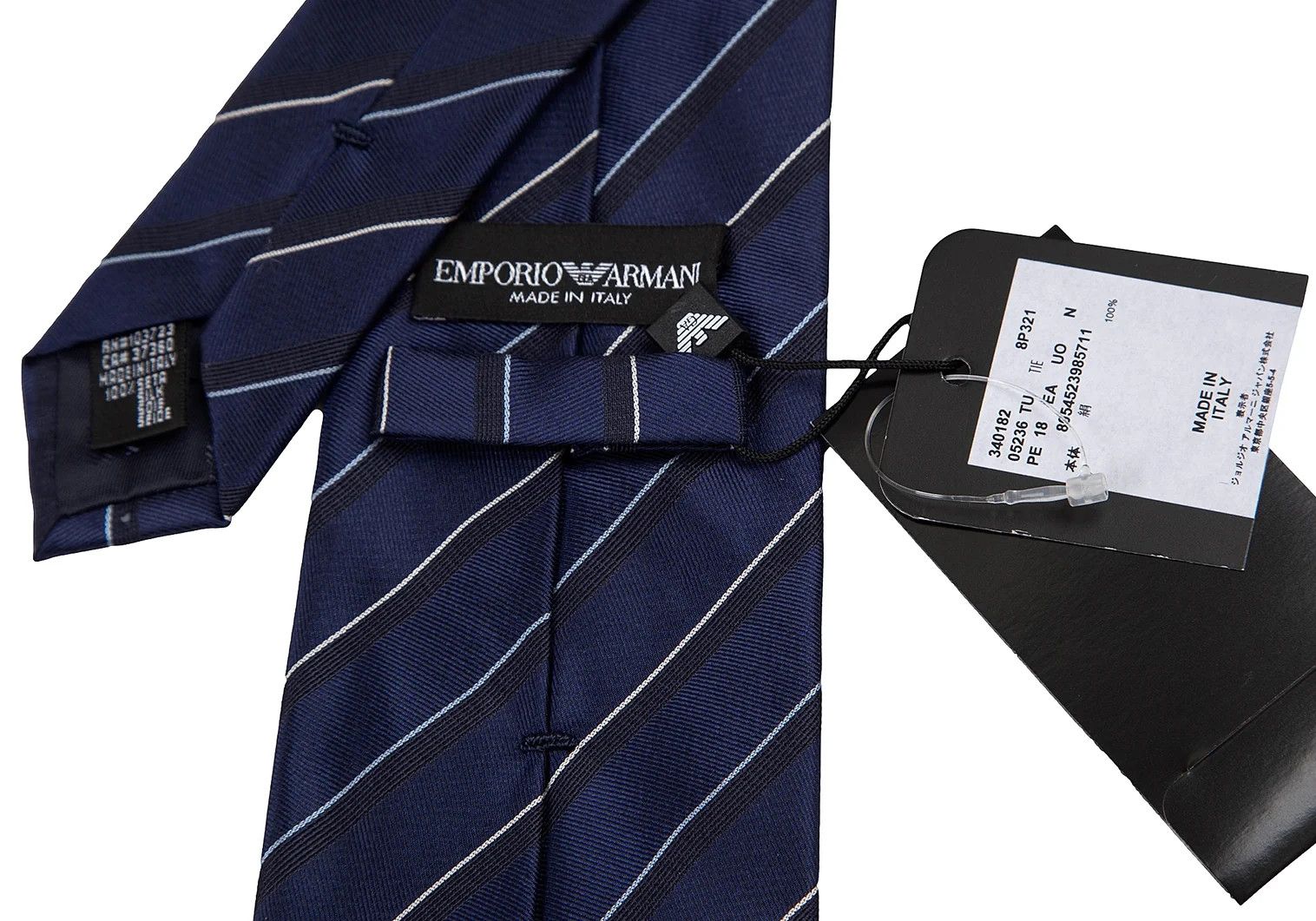 Emporio Armani Silk Regimental Stripe Tie in Blue Size ONE SIZE - 10 Thumbnail
