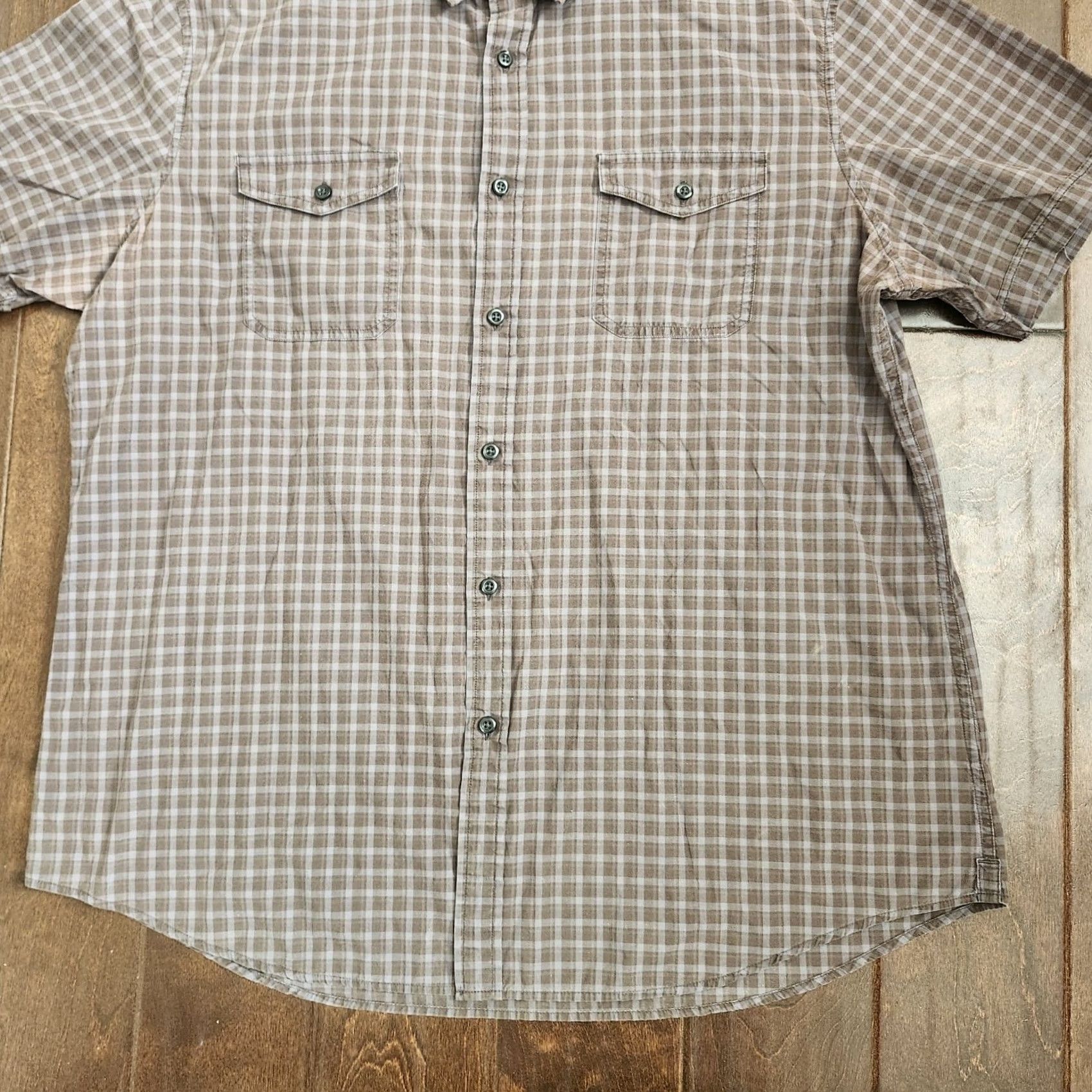 Vintage Apt 9 Men's Brown Short Sleeve Plaid Button-Up Shirt XL Regular Cotton - Casual, Travel, All Seasons Size US XL / EU 56 / 4 - 4 Thumbnail