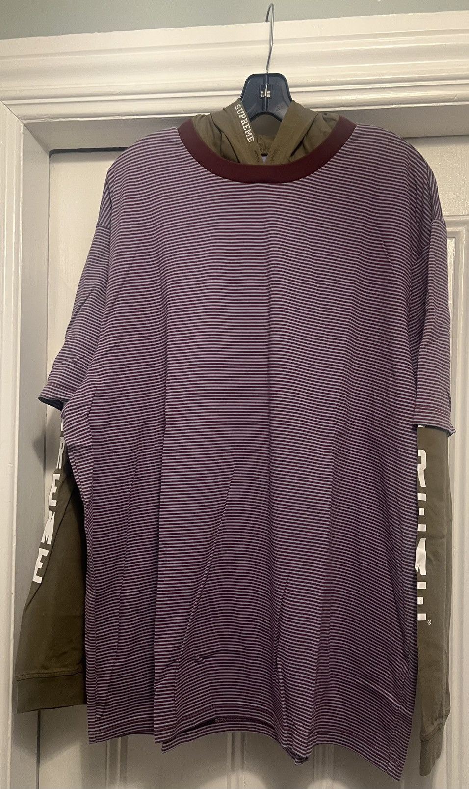 Authentic Supreme Layered Hooded Long Sleeve Top olive SS24