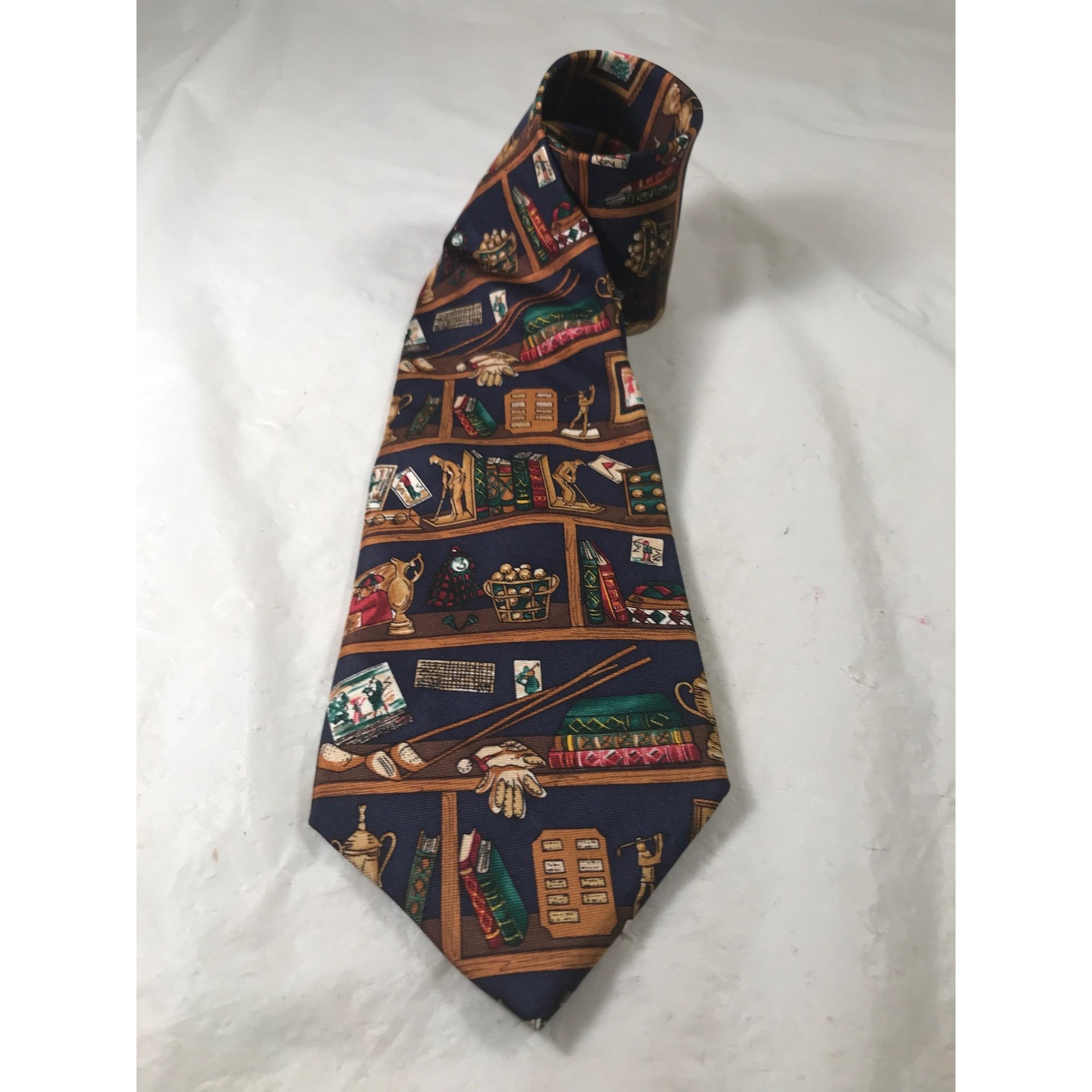 Vintage Alynn Neckwear “Golf Collection “ Bookshelf Print Necktie Size ONE SIZE - 1 Thumbnail
