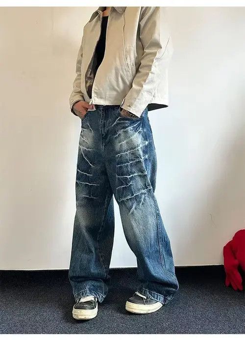 Japanese Brand × Jean Blue street washed vintage distressed straight jeans y2k Size US 32 / EU 48 - 3 Thumbnail
