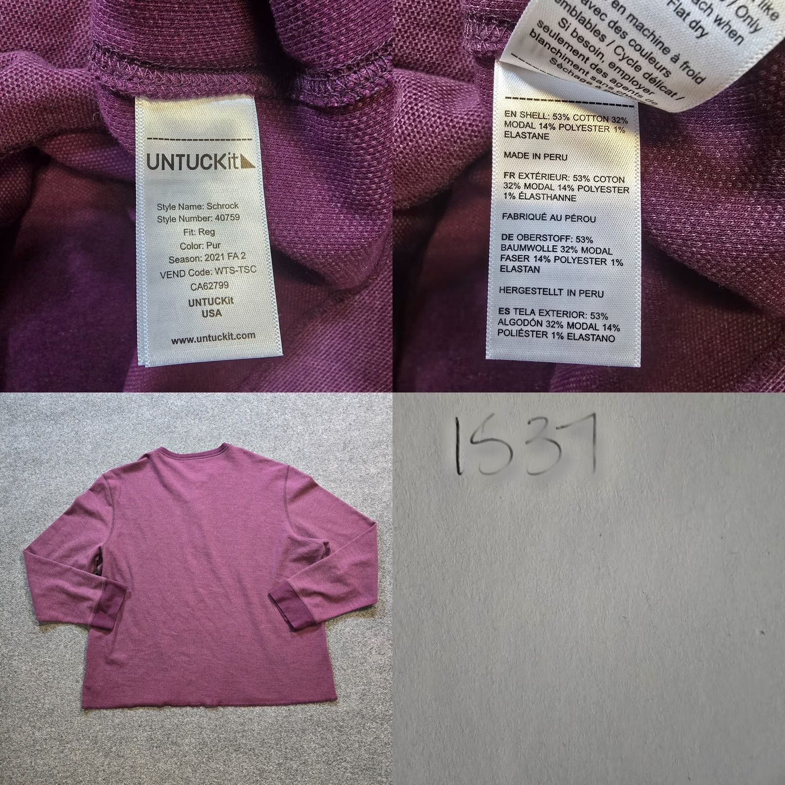 UNTUCKit UNTUCKit Shirt Men XXL Purple Henley Thermal Long Sleeve Casual Button Size US XXL / EU 58 / 5 - 8 Thumbnail