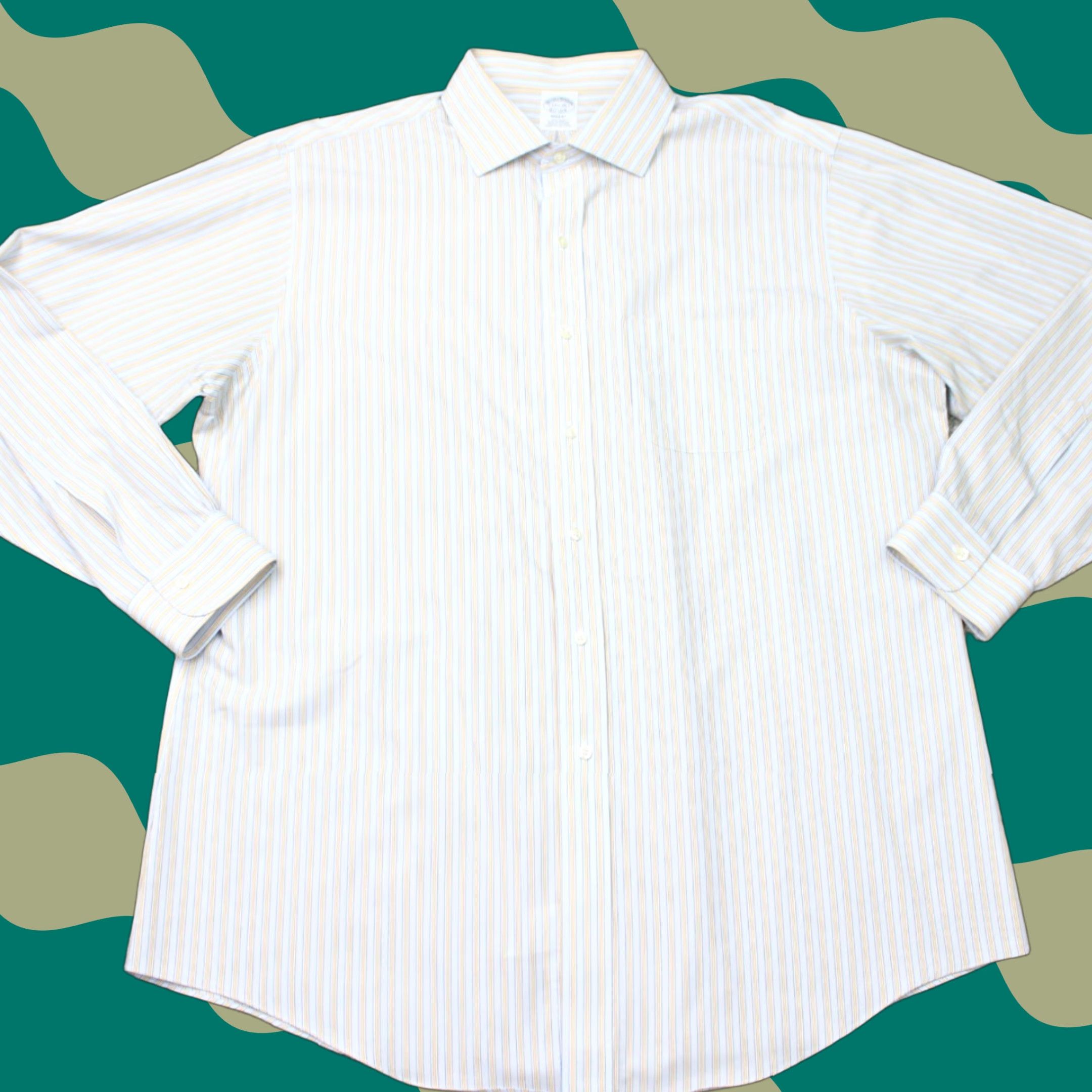 Brooks Brothers Brooks Brothers Shirt Mens 17 1/2 35 Yellow/Blue Regent Non-Iron Supima Cotton Dress Shirt Long Sleeve Button-Down Pattern Striped Modern Classic Mens Size US XXL / EU 58 / 5 - 1 Thumbnail