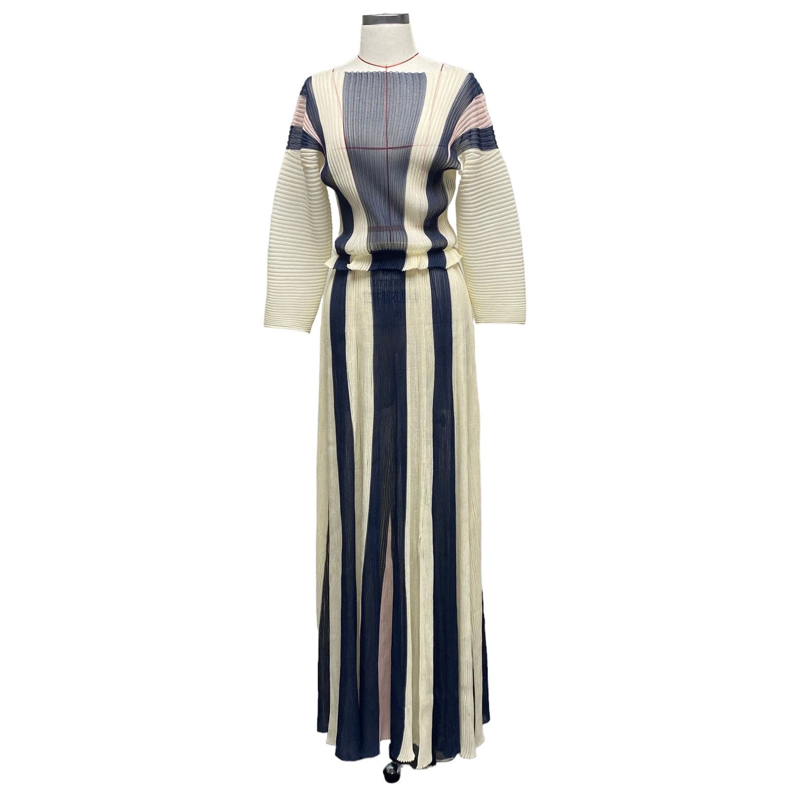 St. John St John Silk Pleated Stripe Long Sleeve Semi Sheer Dress Size S / US 4 / IT 40 - 1 Thumbnail