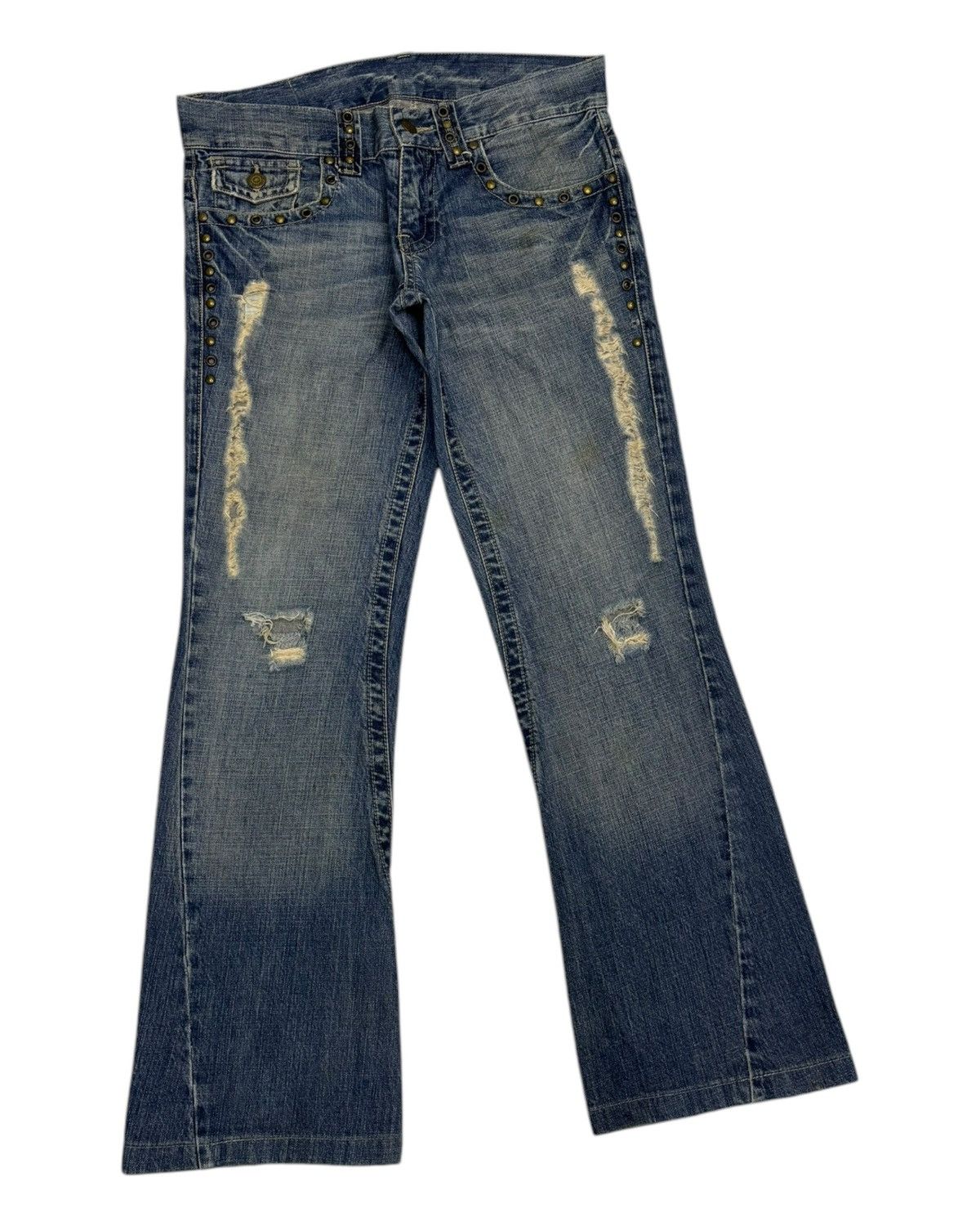 Tornado Mart Tornado Mart Pierced Lace Flared Jeans Distressed Denim Size 32" / US 10 / IT 46 - 3 Thumbnail