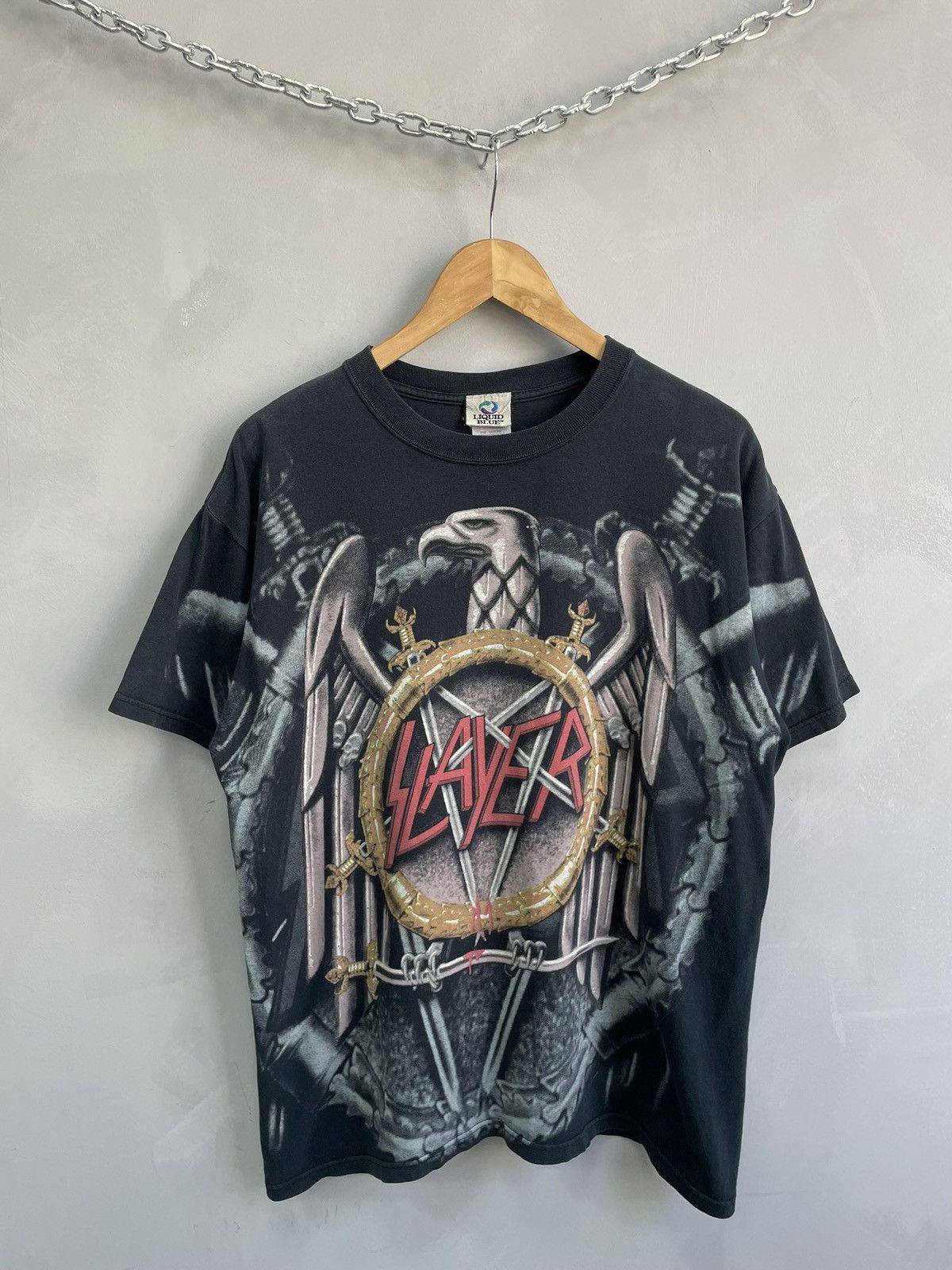 Slayer Vintage 90s liquid blue overprint Slayer t shirt Size US L / EU 52-54 / 3 - 1 Thumbnail