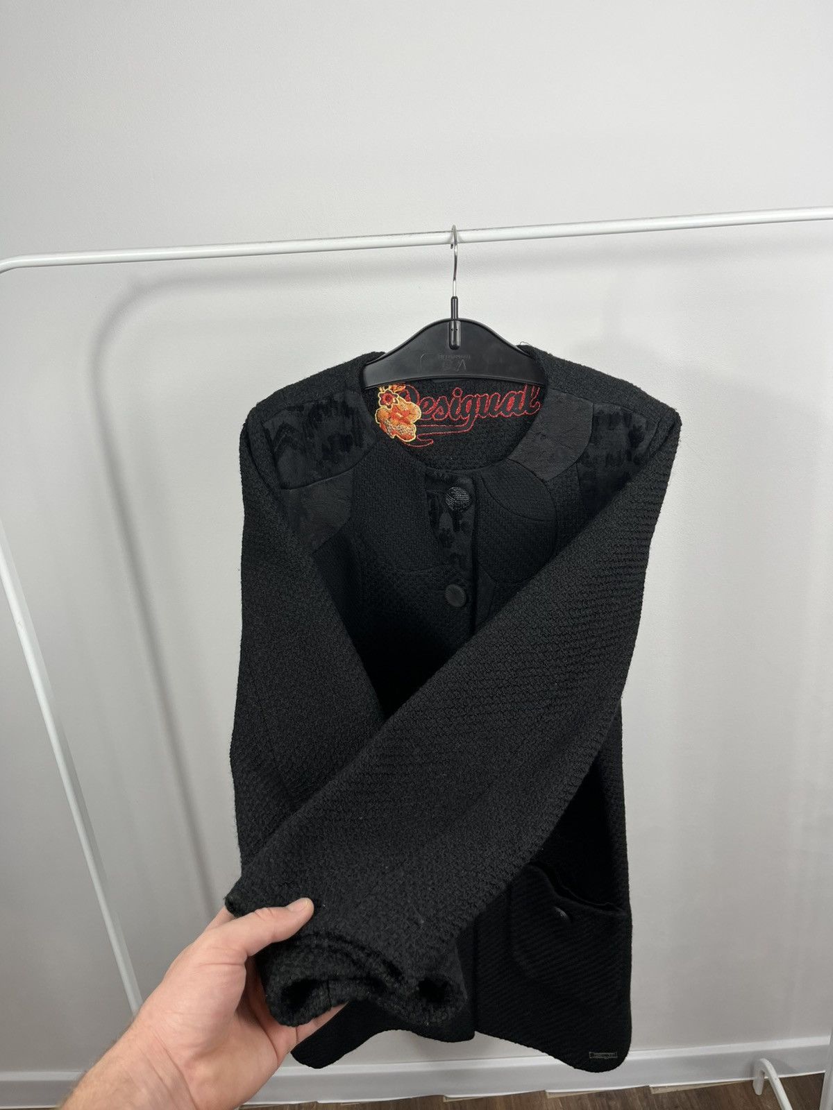 Desigual Desigual black textured long jacket with pockets size 46 Size XL / US 12-14 / IT 48-50 - 6 Thumbnail