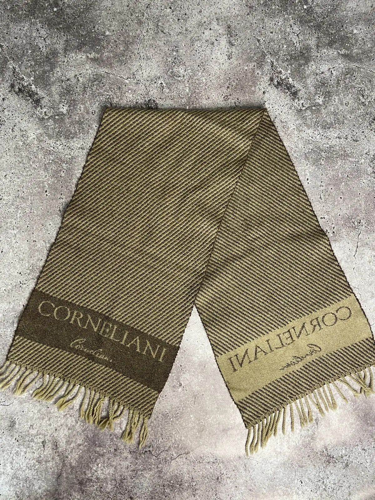 Corneliani Vintage Corneliani Striped Wool Scarf Italy Olive Brown Size ONE SIZE - 1 Thumbnail