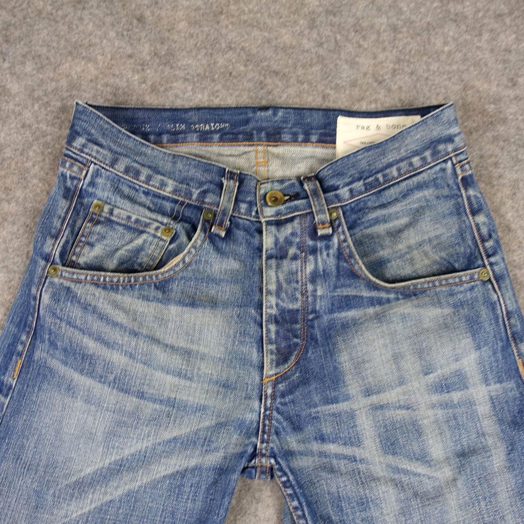 Rag & Bone rag & bone RB 15X Jeans Slim Straight Mens 28x33 Blue Medium Wash Distressed Vintage-Inspired Pockets 5-Pocket Denim Cotton M1551K165 Size US 28 / EU 44 - 3 Thumbnail