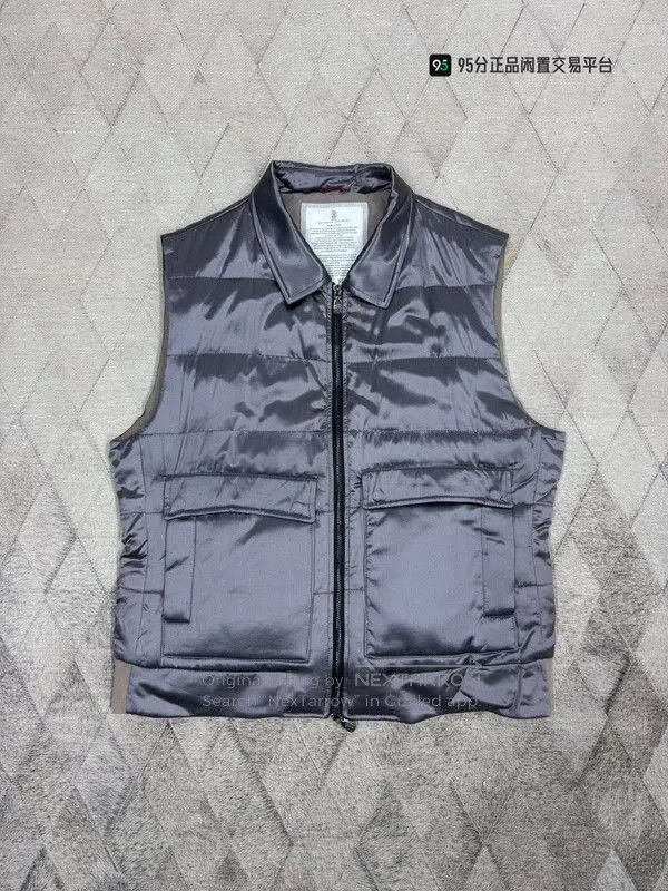 Brunello Cucinelli Brunello Cucinelli Men's Zip Down Silk Cotton Vest. Size US L / EU 52-54 / 3 - 2 Thumbnail