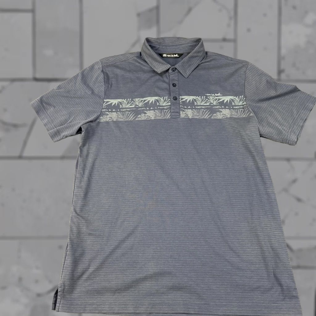 TravisMathew TravisMathew Polo Shirt Mens Large Blue Palm Stripe Golf Performance Stretch Size US L / EU 52-54 / 3 - 1 Thumbnail