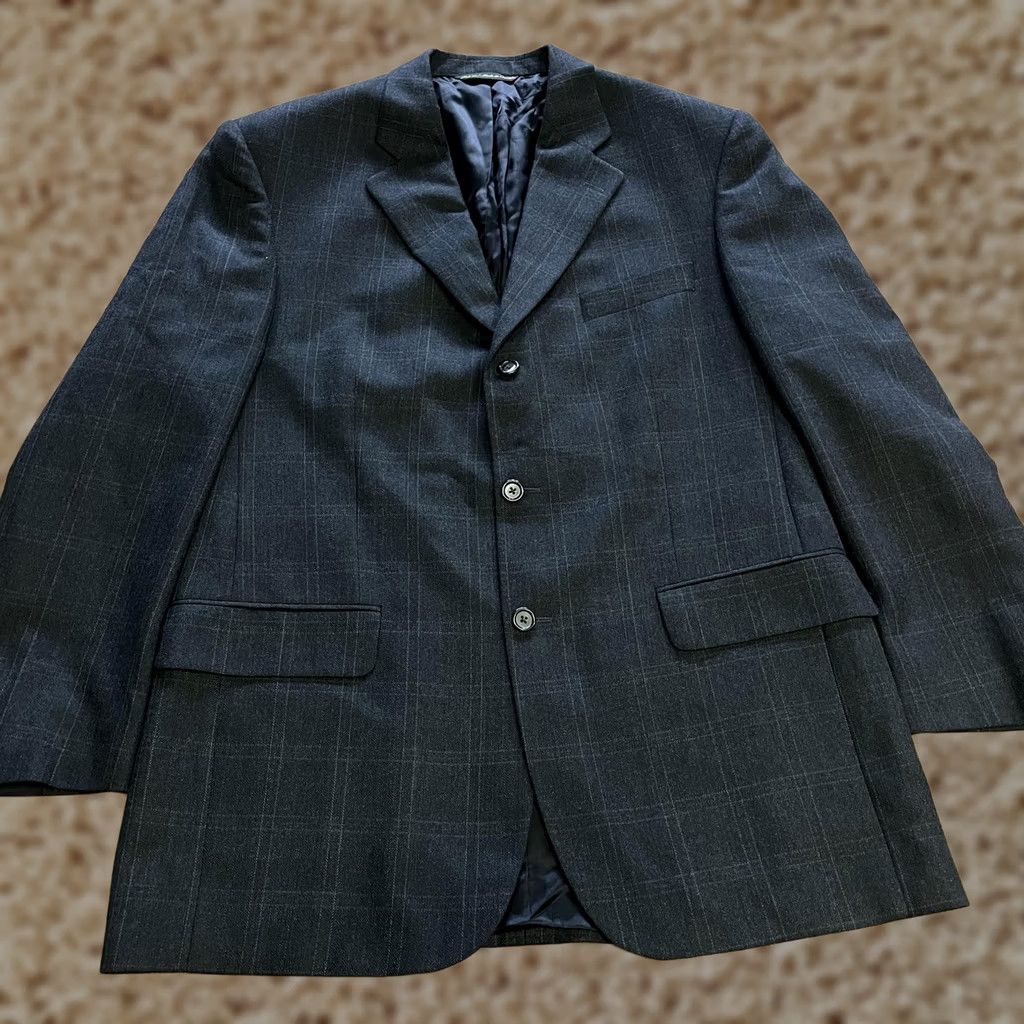 Vintage Sagewood Blazer Mens 43R Gray Plaid Wool Super 100s Sport Coat Made In Canada Size 46R - 1 Thumbnail