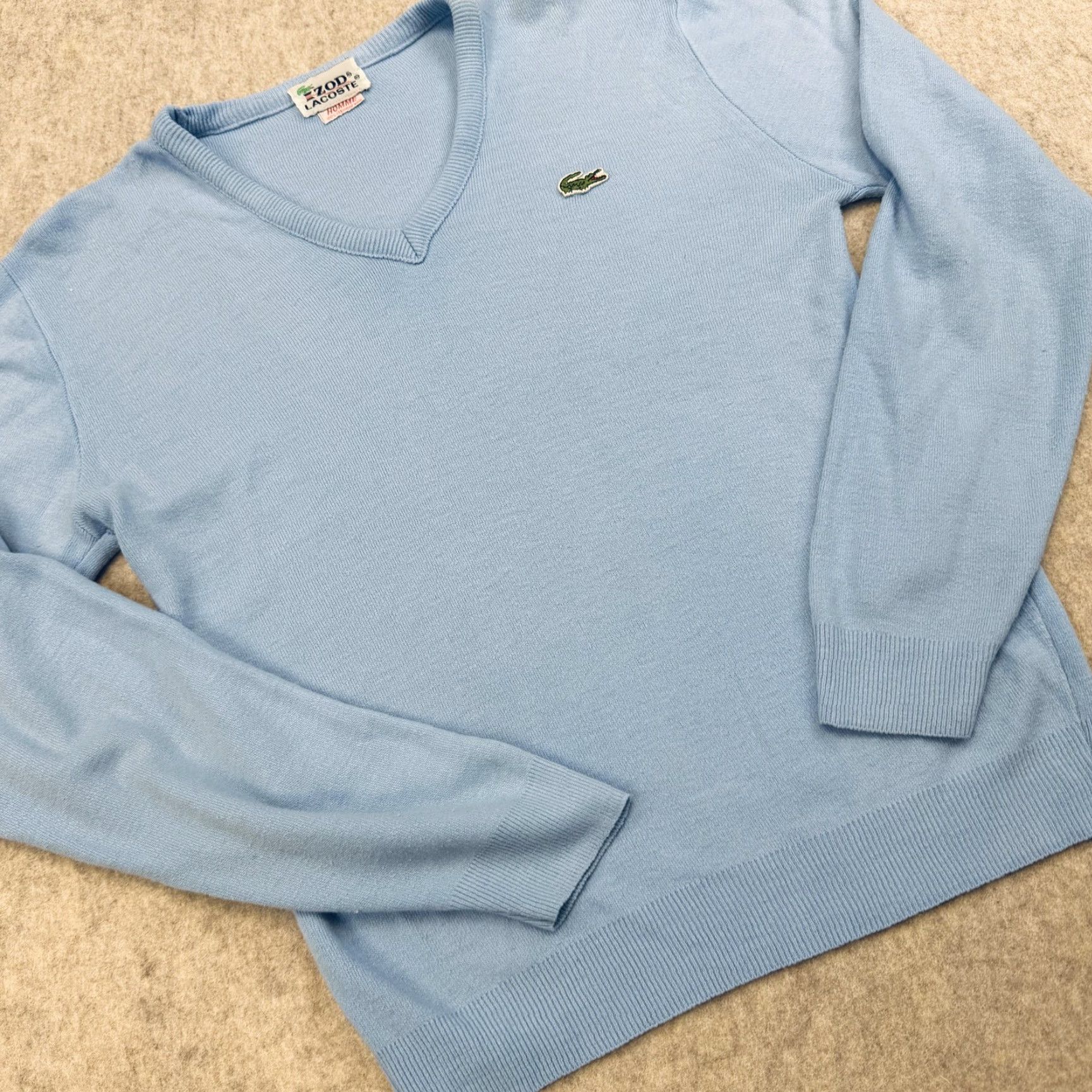 Izod VINTAGE Izod Lacoste Sweater Mens M Blue V-Neck 100% Cashmere Wool 80s Pullover Knit Solid" Size US M / EU 48-50 / 2 - 2 Thumbnail