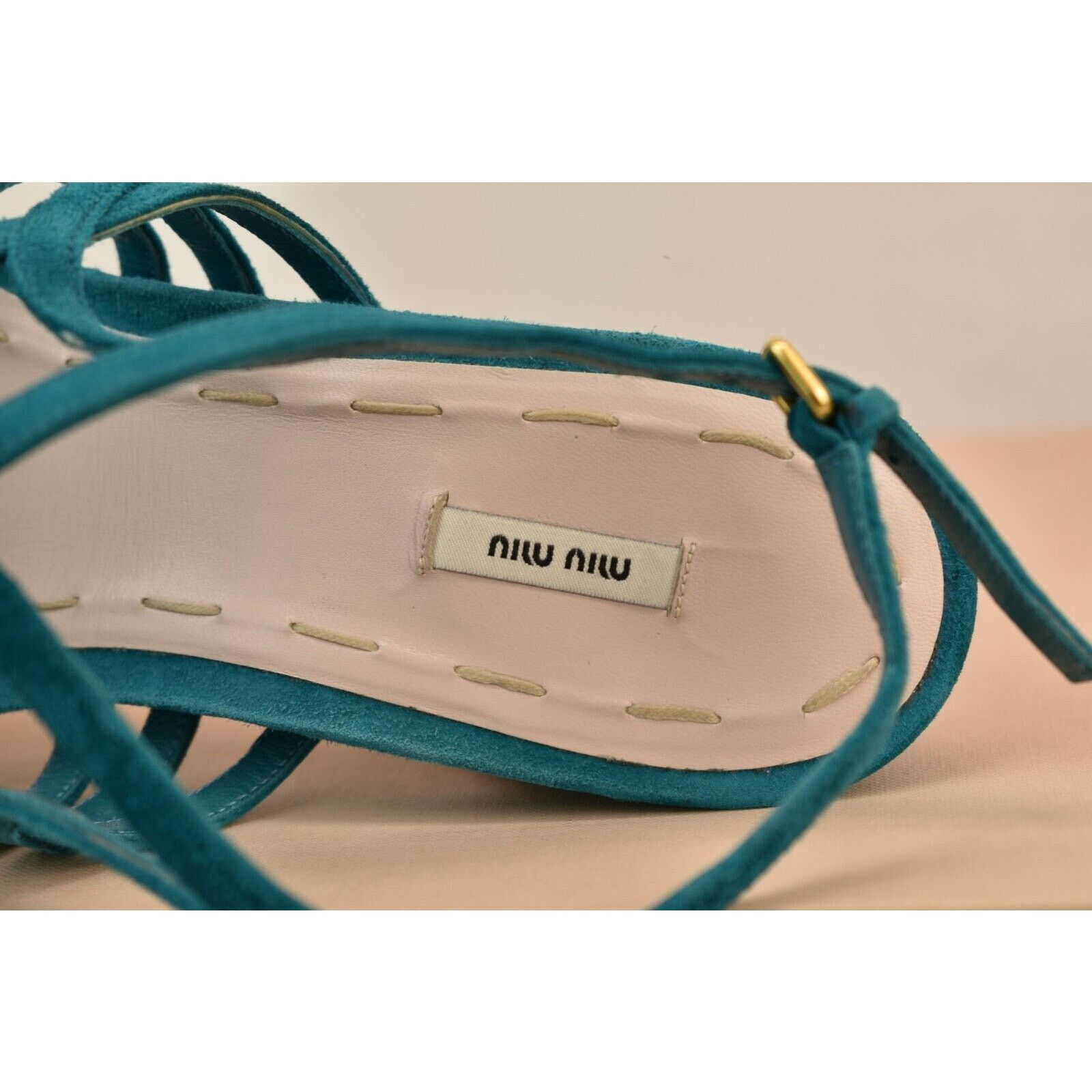 Miu Miu TURQUOISE SUEDE CRISS CROSS PLATFORM ESPADRILLE SANDALS 40 Size US 10 / IT 40 - 10 Thumbnail