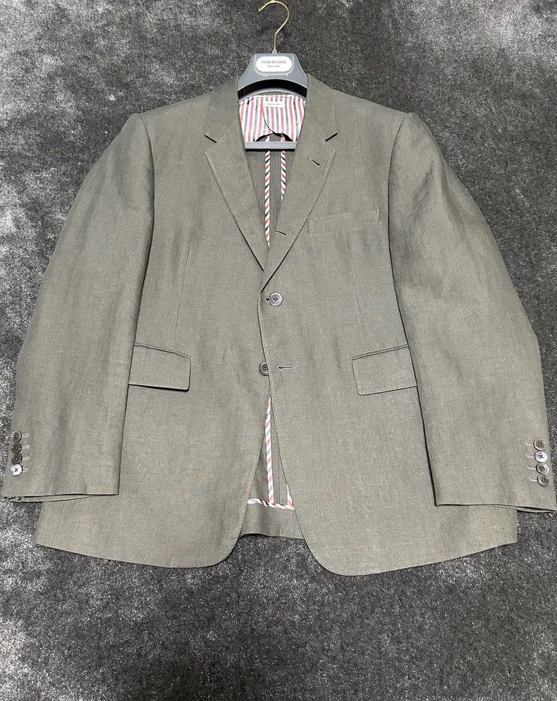 Thom Browne Classic Grey Linen Suit Jacket by Thom Browne-dmc Size US M / EU 48-50 / 2 - 1 Thumbnail