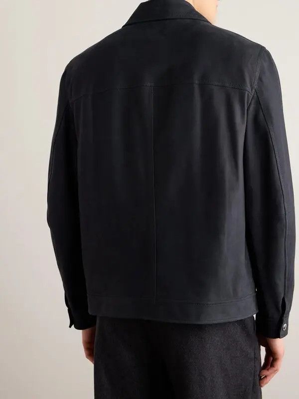 Brunello Cucinelli o1w1db11025 Nubuck Trucker Jacket in Navy Blue Size US L / EU 52-54 / 3 - 3 Thumbnail