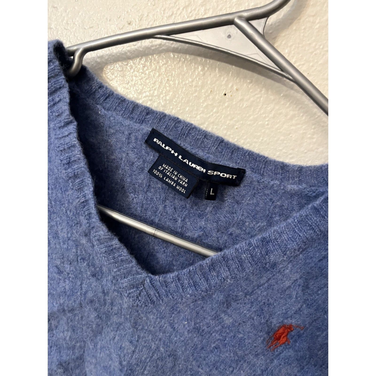 Polo Ralph Lauren Ralph Lauren Sport Sweater Womens Large Blue Cable-Knit V-Neck 100% Merino Wool Pullover Adult Regular Shirt/Top Size L / US 10 / IT 46 - 2 Thumbnail
