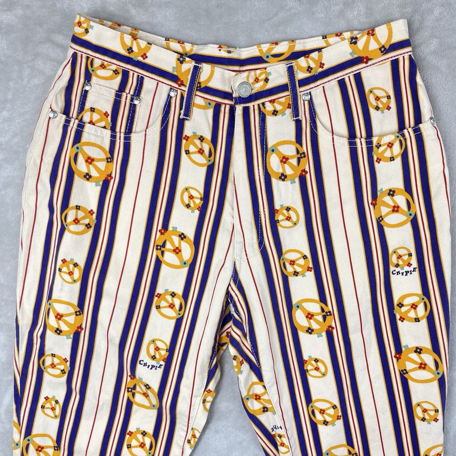 Other Rare Vtg 90s Chipie French Designer Flare Pants Peace Sign Size US 30 / EU 46 - 2 Thumbnail