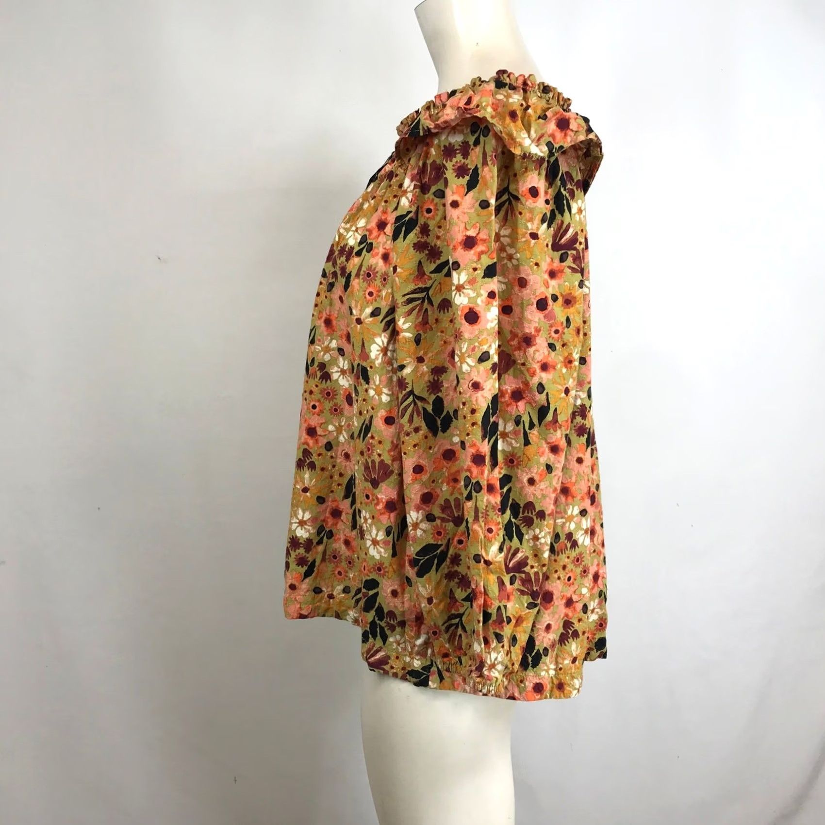 Vintage SONOMA Blouse Women XL Floral Print Smocked Neck Off Shoulder Long Sleeve Size XL / US 12-14 / IT 48-50 - 6 Thumbnail