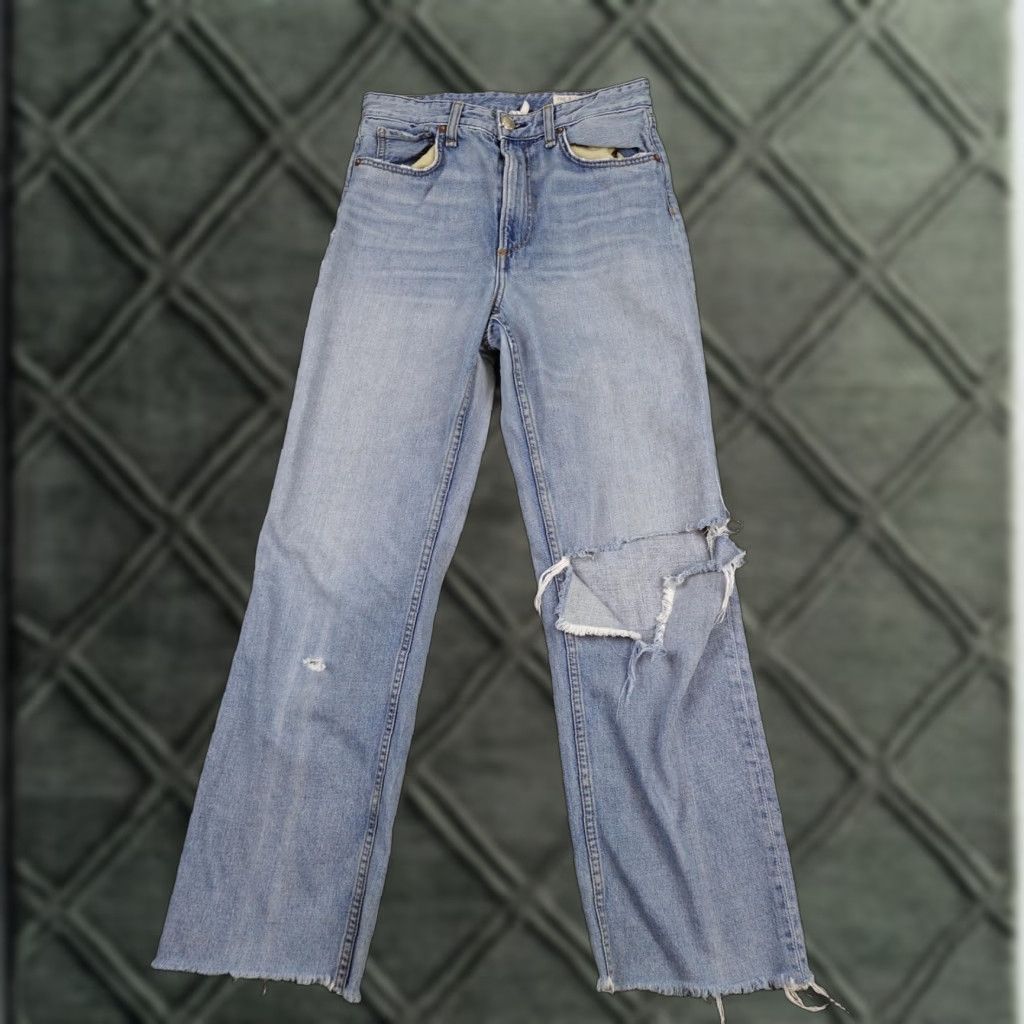 Rag & bone Ruth Super High Rise Straight Jeans Womens 27 Blue Distressed Raw Hem