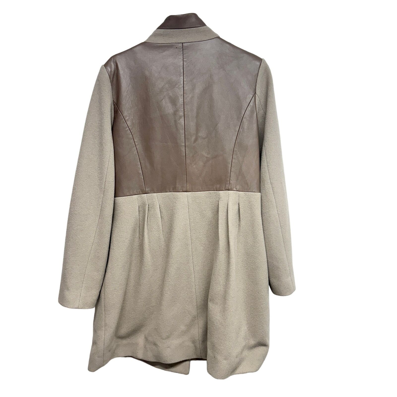 Badgley Mischka Badgley Mischka Beige Wool Pea Coat Leather Trim Jacket LG Size L / US 10 / IT 46 - 3 Thumbnail
