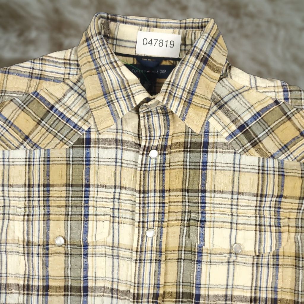 Tommy Hilfiger Tommy Hilfiger Shirt Men's 2XL Beige Plaid Pearl Snap Button Western Cotton Size US XXL / EU 58 / 5 - 1 Thumbnail