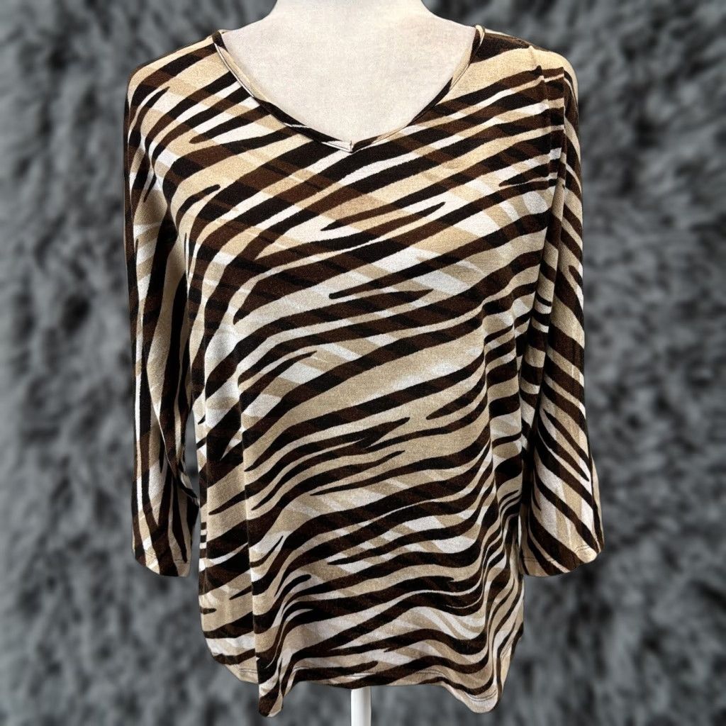 Vintage Chicos Fine Knit Animal Print Top Shirt 1 US Medium Tiger Stripe Stretch Tunic Size M / US 6-8 / IT 42-44 - 1 Thumbnail