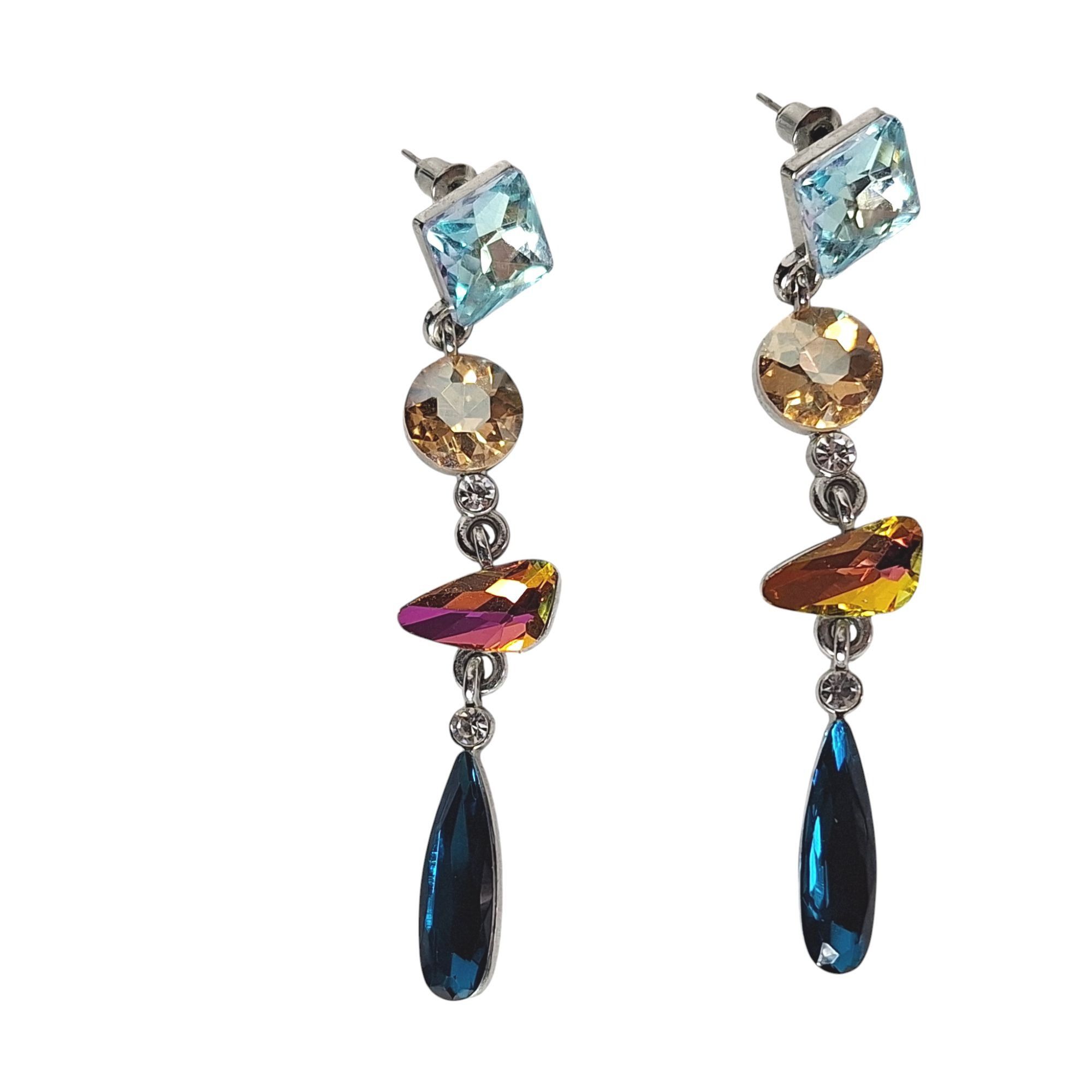 Other Multi-Color Crystal Drop Earrings Silver Tone Geometric Dang Size ONE SIZE - 1 Thumbnail