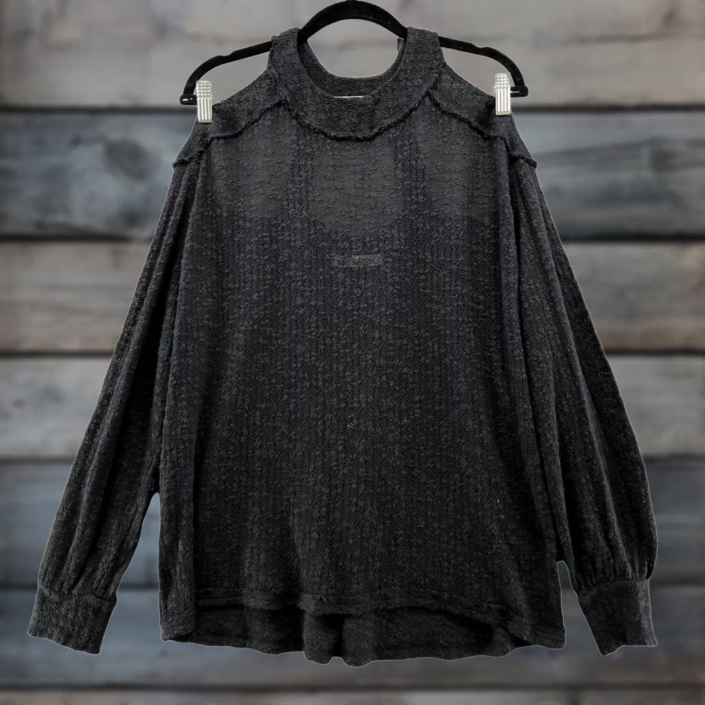 Free People Free People Open Knit Sweater XS Black Long Sleeve Off the Shoulder Cotton Bohemian Boho Shirt Womens Size XS / US 0-2 / IT 36-38 - 1 Thumbnail