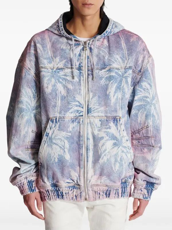 Balmain o1s1wg111025 Printed Denim Bomber Jacket in Blue Size US XL / EU 56 / 4 - 4 Thumbnail