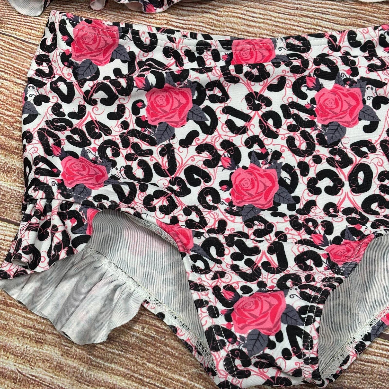 Other Ruffle Girl Size 7 Leopard Rose Print Two-Piece Swimsuit Size ONE SIZE - 3 Thumbnail