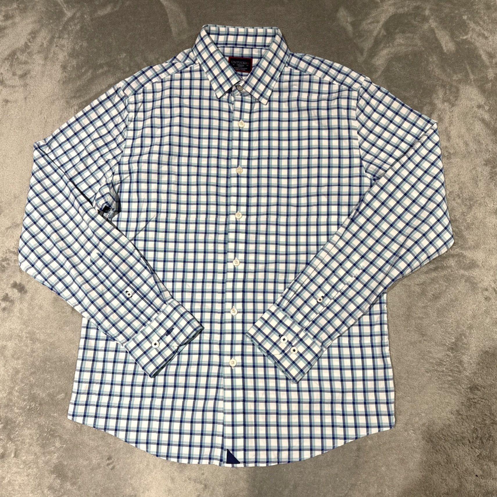 UNTUCKit UNTUCKit Shirt Mens M Blue White Plaid Foris Button Up Stretch Long Sleeve Size US M / EU 48-50 / 2 - 2 Thumbnail